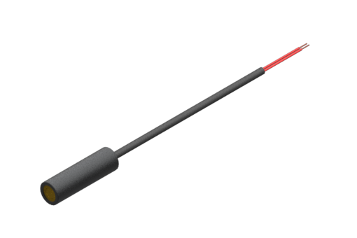激光器模块，带有红光的横向光束，635 nm，φ12x40 mm，带有 2 根导线的 1.1 米长未端接 PVC 线缆，24 伏，3A 类，IP50，配有 PA12 适配器，用于 MFI φ20 mm - MLS-CR-G