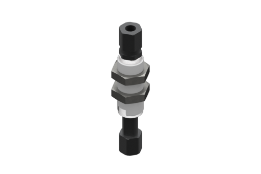 Non-rotative suspension with M10x1 threaded body, stroke 10 mm, M5, with 2 nuts - 9900019