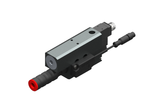 Vacuum pump EJ-BSV-MEDIUM-HV-2 with integrated holder and silencer, on/off vacuum SV NO, 24Vdc, 1.2W, M8 3 poli, IP54, G3/8'' vacuum port and PNP pre-set valve -70 kPa - 3030187
